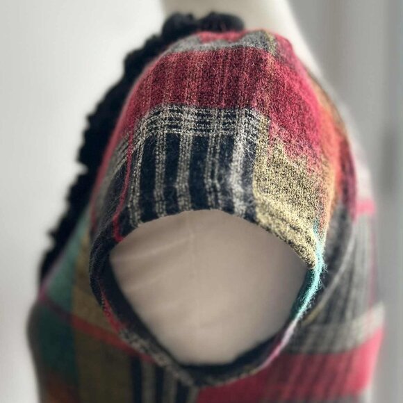 Yumi Multicolour Plaid Wool Blend Knit Tunic Dress with Rosette Neckline – US S - Picture 12 of 13